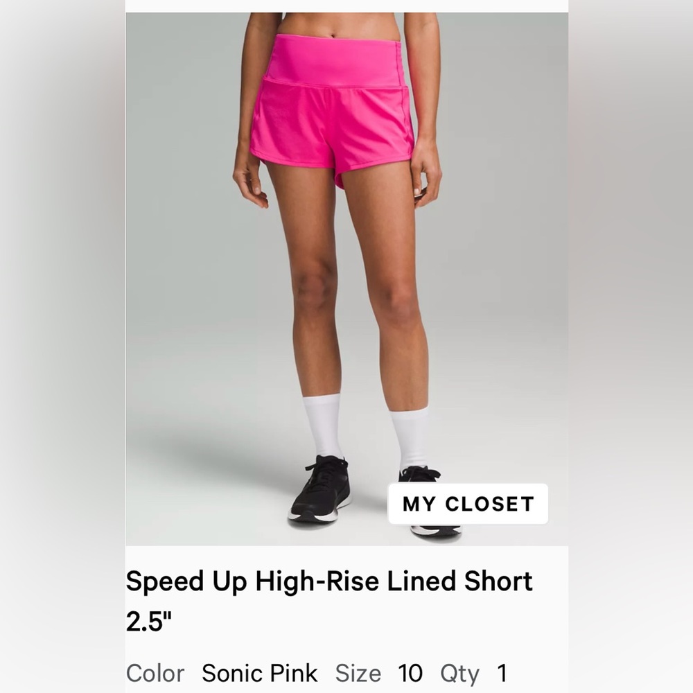 Lululemon speed up hr 2.5” short- sonic pink, size 10